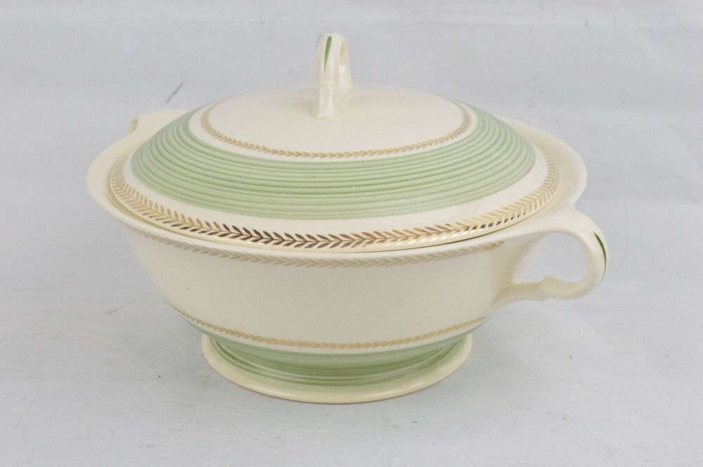 Vintage Limoges Covered Soup Tureen Dish Lyceum Green Made In USA w/ Lid